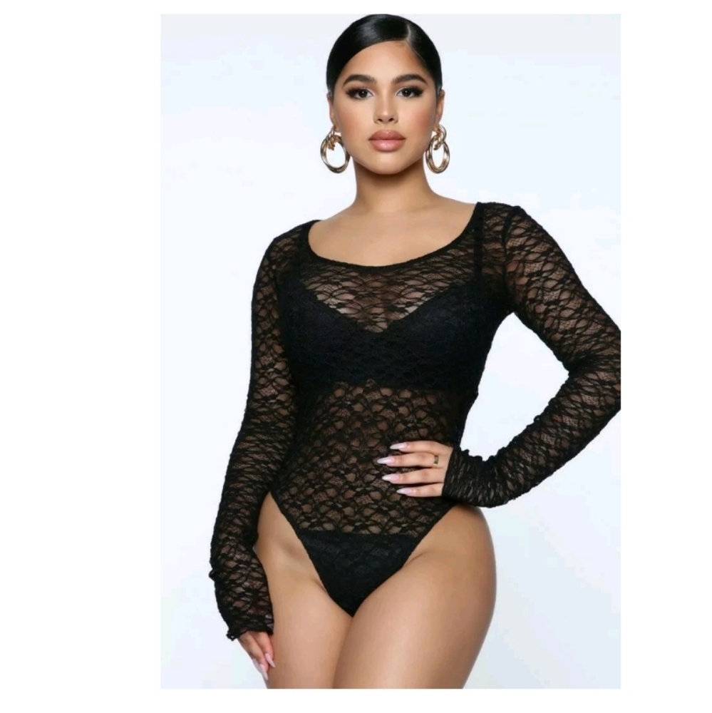 Fashion Nova Lace Be Honest Sheer Bodysuit Size S